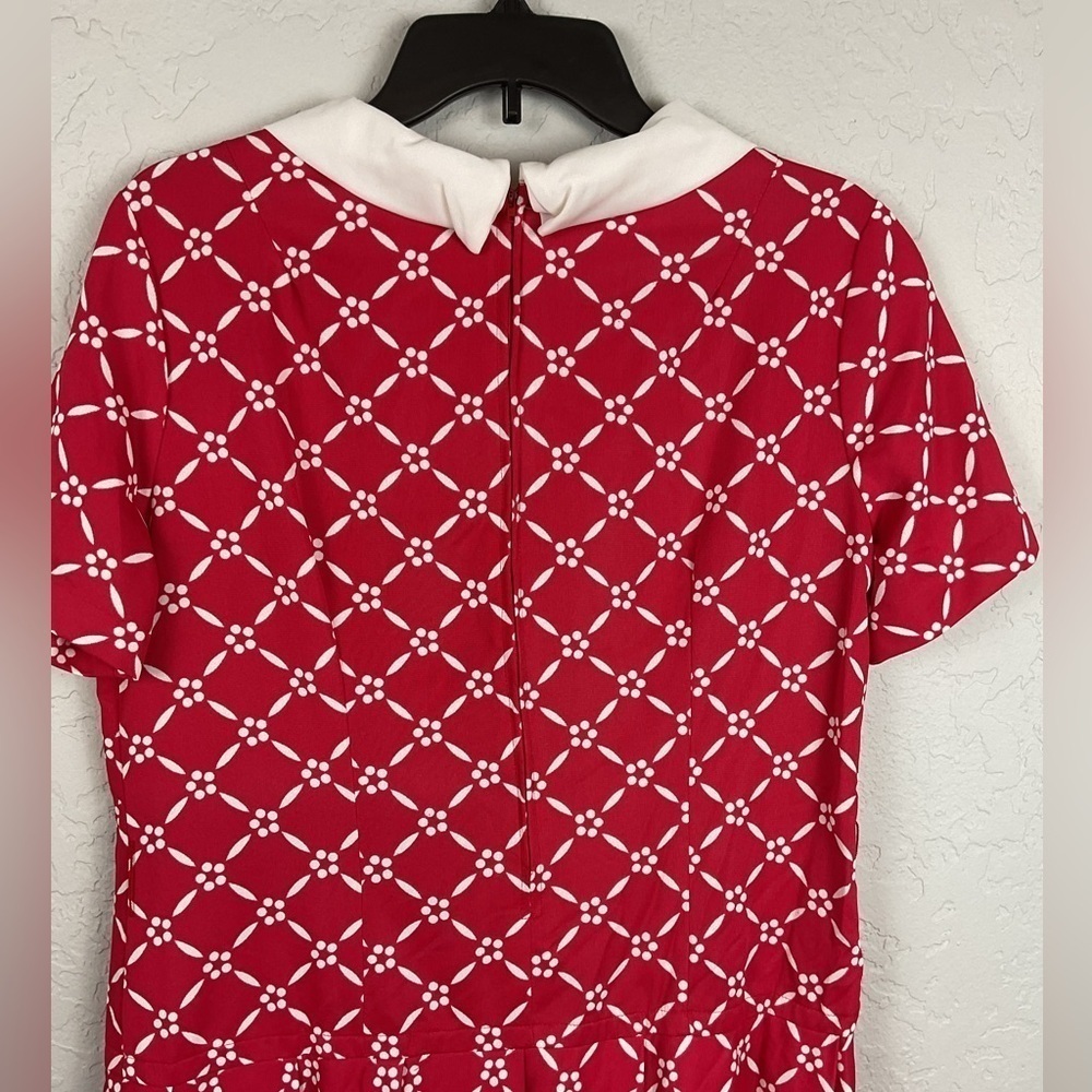 Vintage The Stroller Red White Patterned Short Sleeve Dress Retro Size 18 - Picture 7 of 9